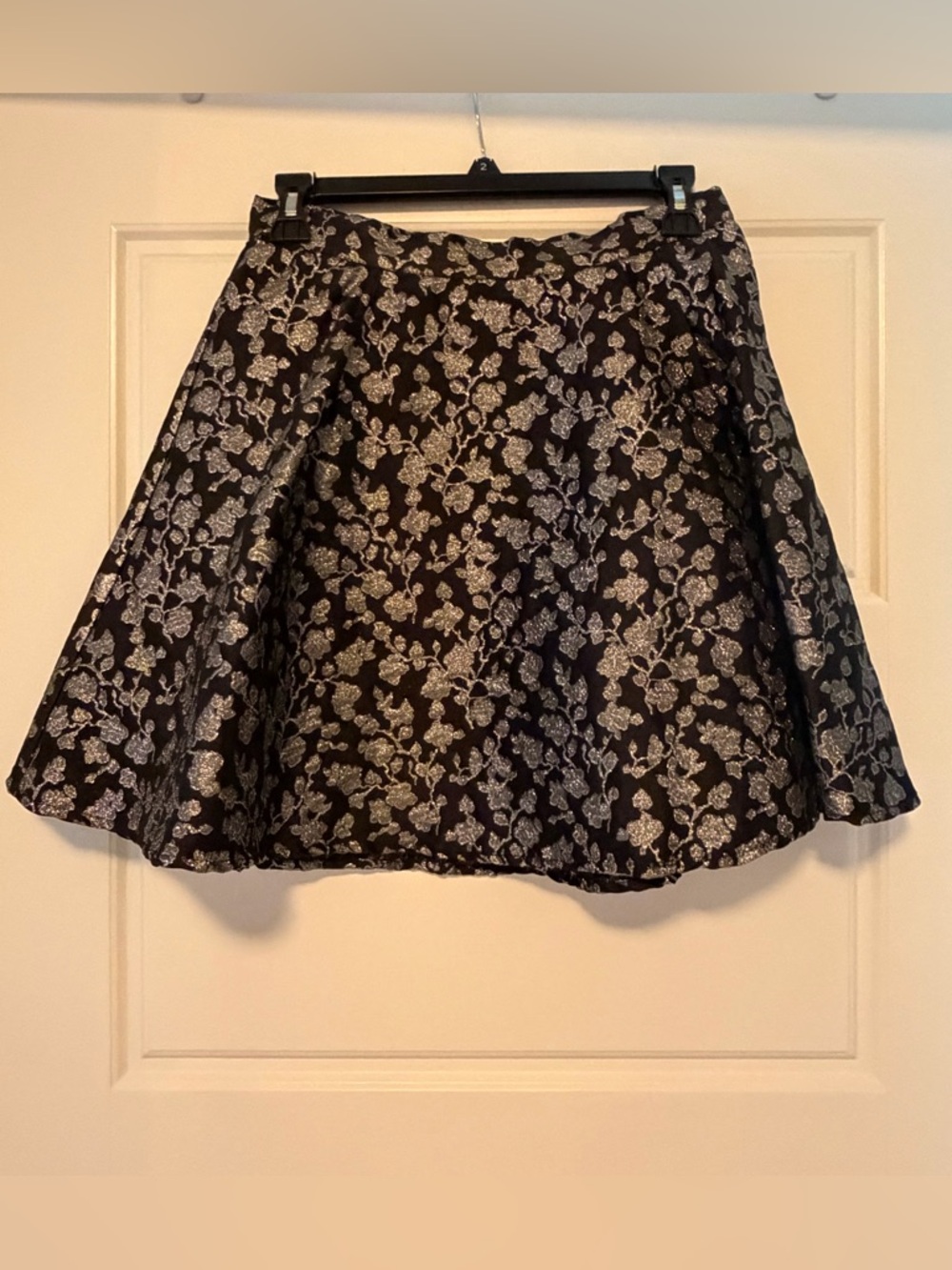Women's Black Floral Jacquard A-Line Skirt